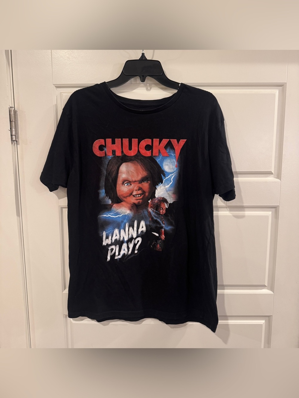 Chucky ‘Wanna Play?’ Black Graphic Tee Shirt Men’s Size Large